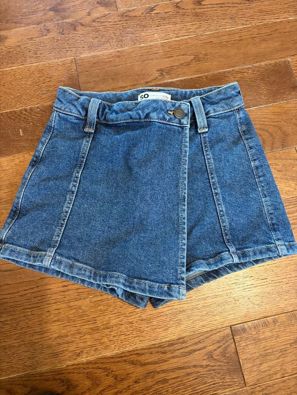 Women's Wrap Front Denim Skort High Waist Asymmetrical Overlay Jean Shorts with